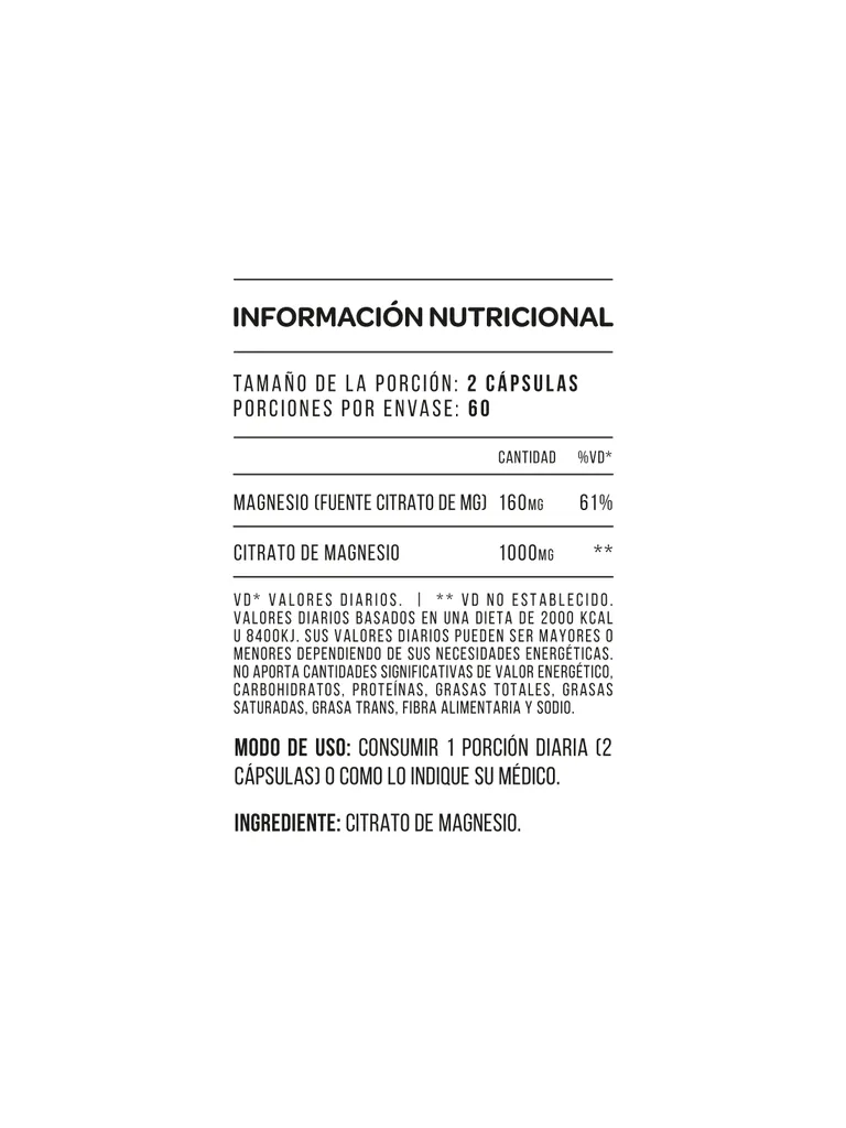 Citrato de Magnesio - 60 Cápsulas